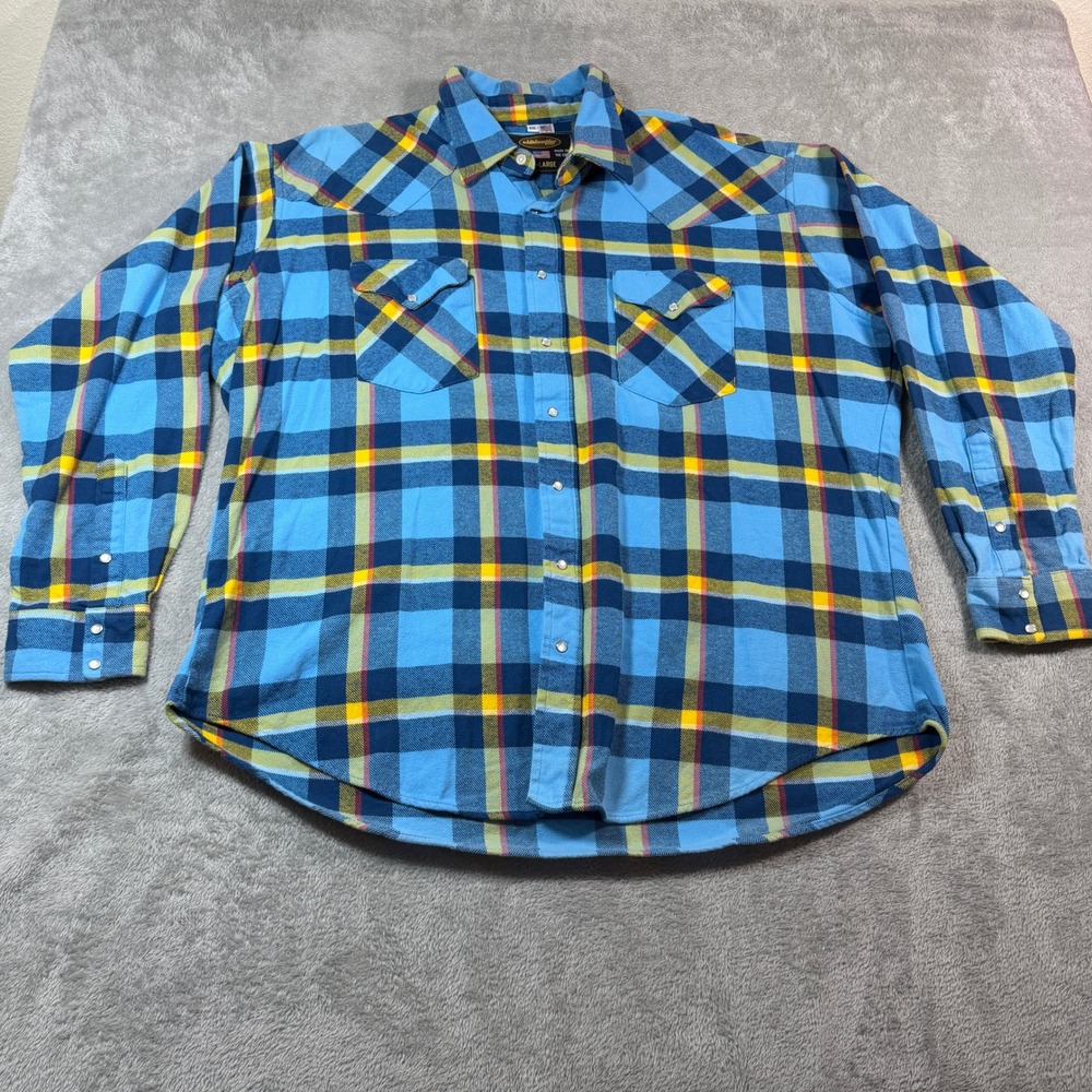 Whiteknuckler Brand Flannel Shirt Mens XL Blue Heavy Weight Western Pearl Snap